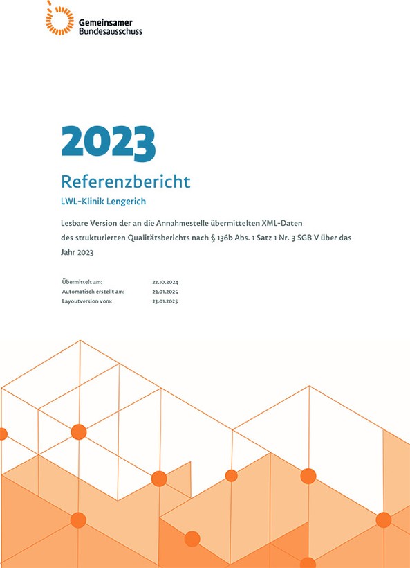 Titelblatt "Strukturierter Qualitätsbericht 2023" der LWL-Klinik Lengerich Titelblatt "Strukturierter Qualitätsbericht 2023" der LWL-Klinik Lengerich