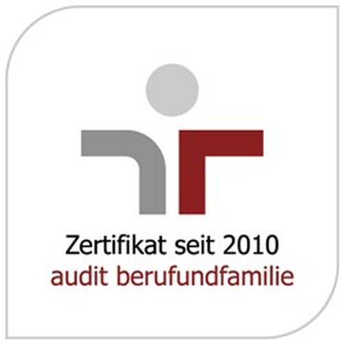 Grau-rotes Logo  Audit Beruf und Familie